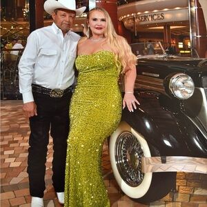 Sparkling Green Strapless Gown